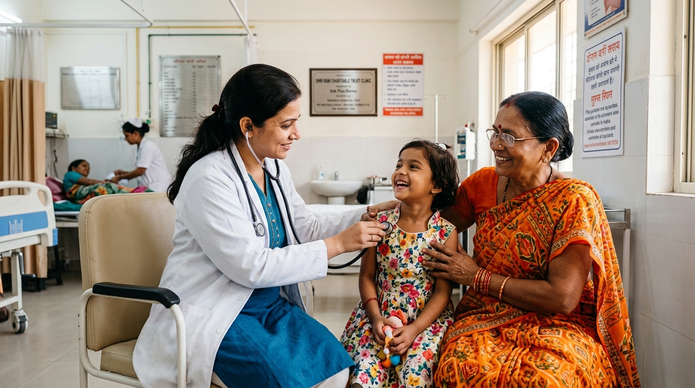 Doctor caring for a smiling child patient