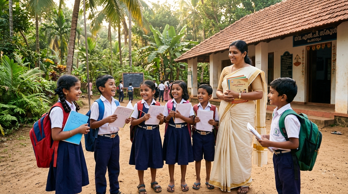 Children learning with smiles in Kerala